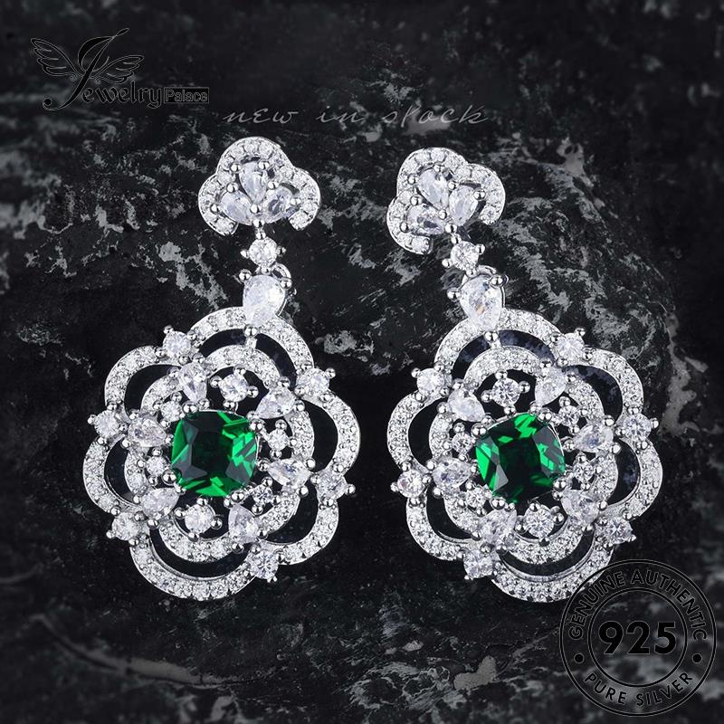 Jewelrypalace 925anting Bunga Wanita Emerald Perak The Stud Asli E1326