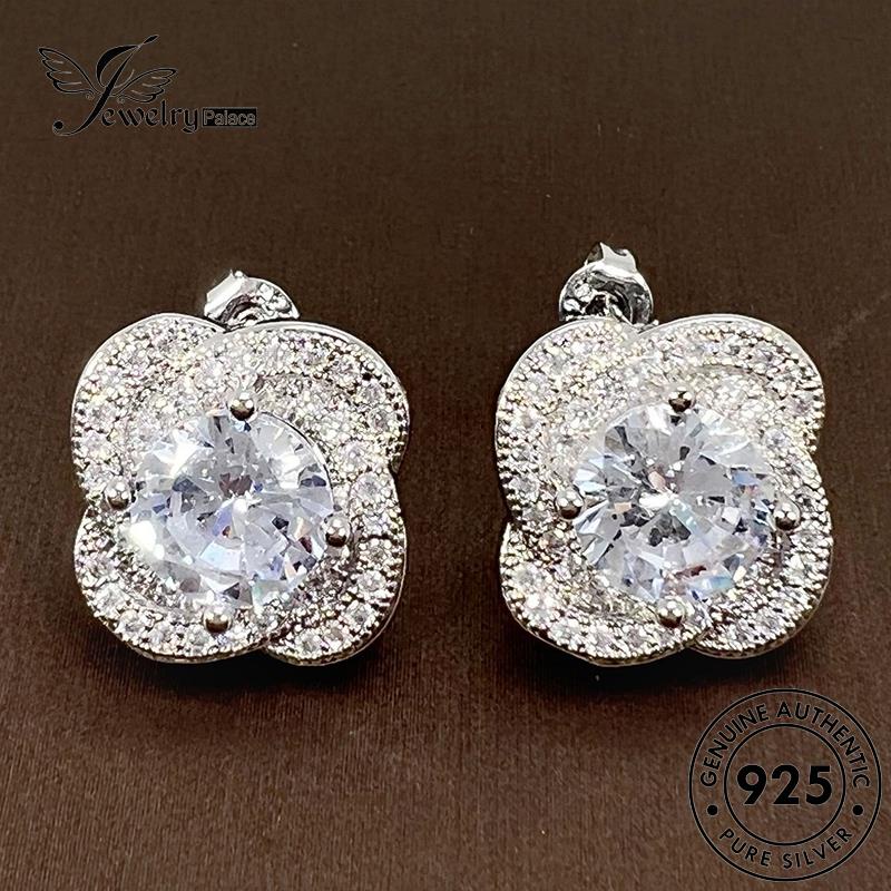 Jewelrypalace Stud Wanita Daun Asli Clover Perak Empat925 Moissanite Anting Berlian E723