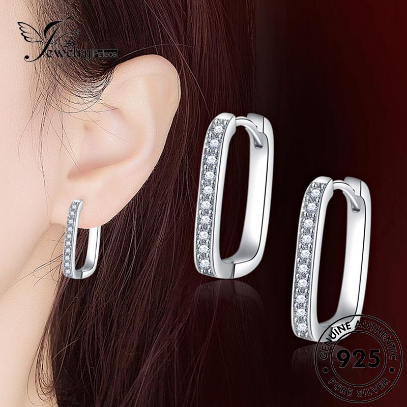 Jewelrypalace Persegi Panjang Moissanite Hoop Wanita Perak Emas Asli Berlian925 Anting E735