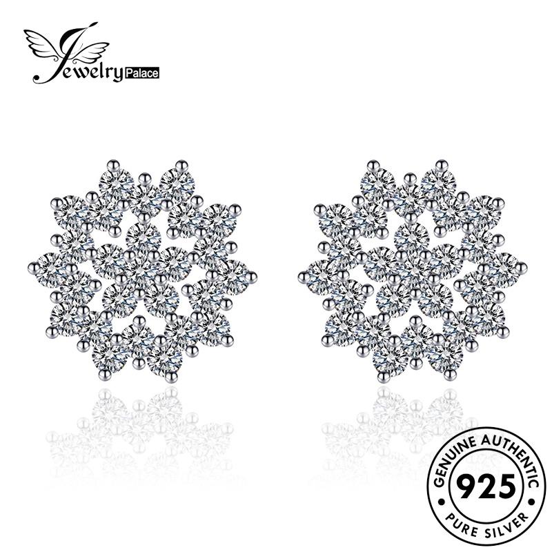 Jewelrypalace Berlian Emas925 Snowflake Stud Wanita Perak Asli Moissanite Anting E738