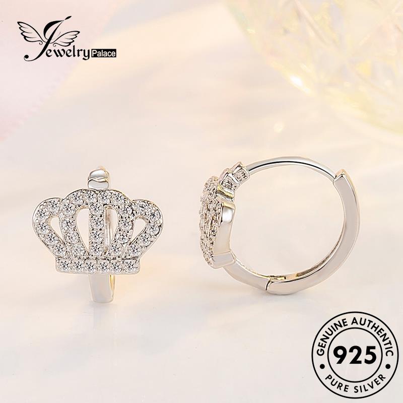 Jewelrypalace Anting Emas Mahkota Wanita Asli Hoop925 Moissanite Perak Berlian E749