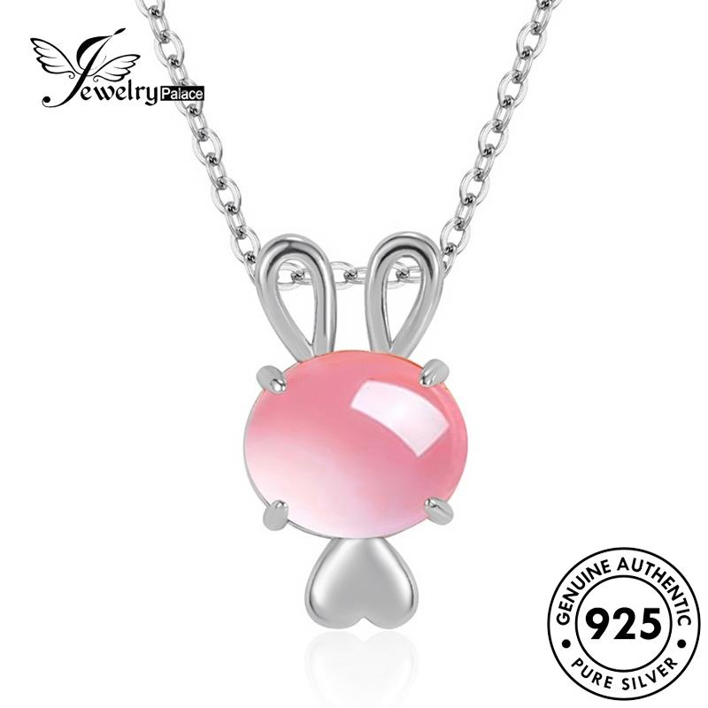 Jewelrypalace Asli925 Set Pink Bunny Emas Berlian Wanita Kristal Kalung Perak Elegan S72