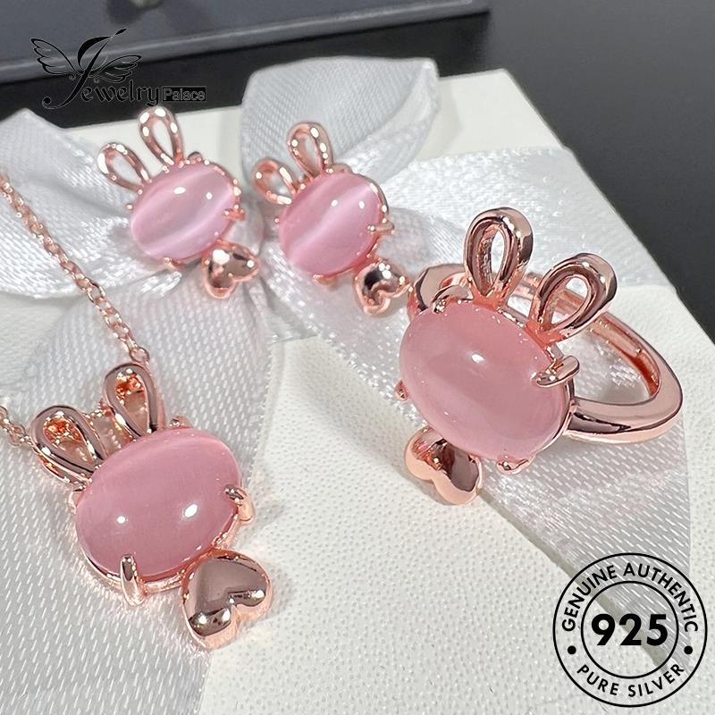 Jewelrypalace Asli925 Set Pink Bunny Emas Berlian Wanita Kristal Kalung Perak Elegan S72