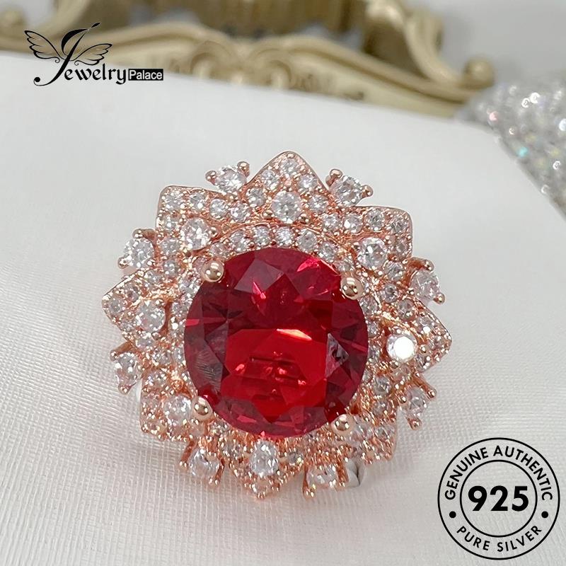 Tempat Perhiasan Wanita Emas925 Bunga Perak Halus Ruby Cincin Asli R1737