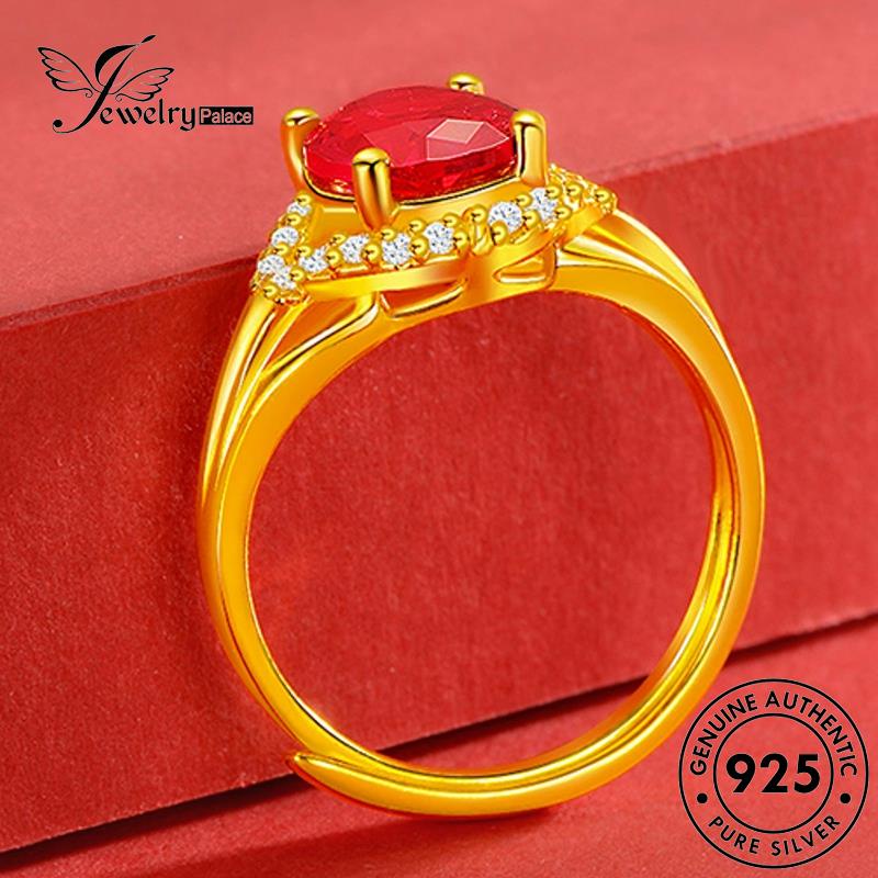 Perhiasanpalace Asli Wanita925 Oval Ruby Cincin Perak Gold R1749