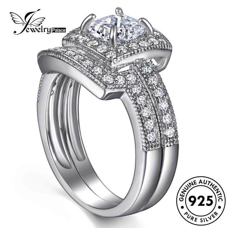 Jewelrypalace Cincin Asli Moissanite Perak Berlian Kotak925 Couple R1777