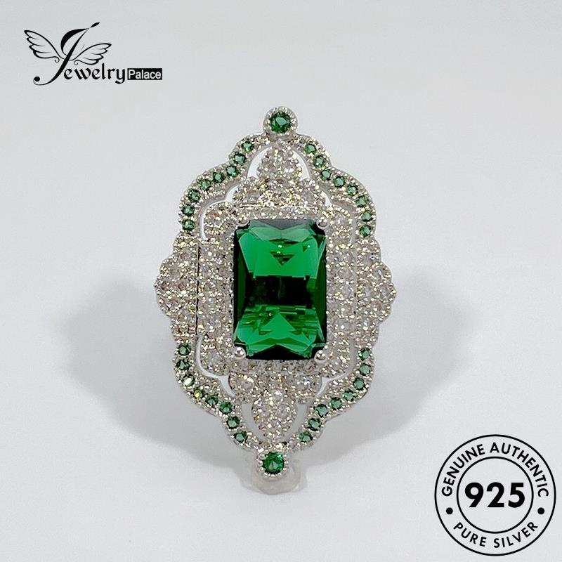 Jewelrypalace Asli925 Cincin Kotak Berlian Wanita Perak Mulia Zamrud R1783