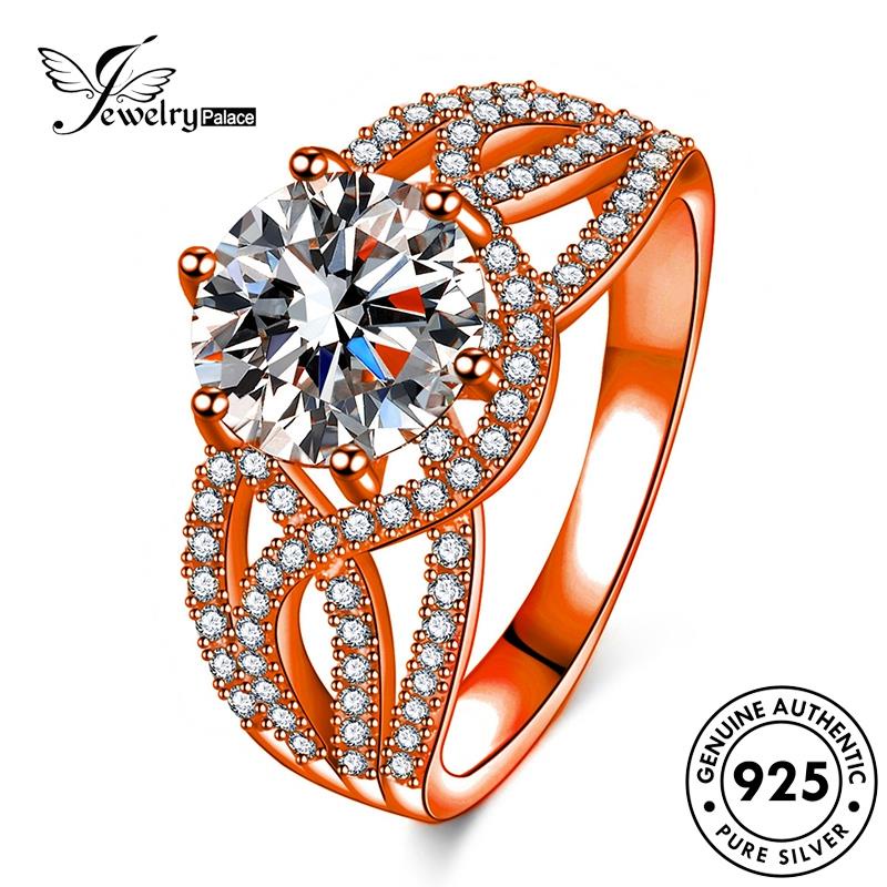 Tempat Perhiasan Wanita Perak Asli Moissanite Berlian Kepang Mewah925 Cincin Emas R1786