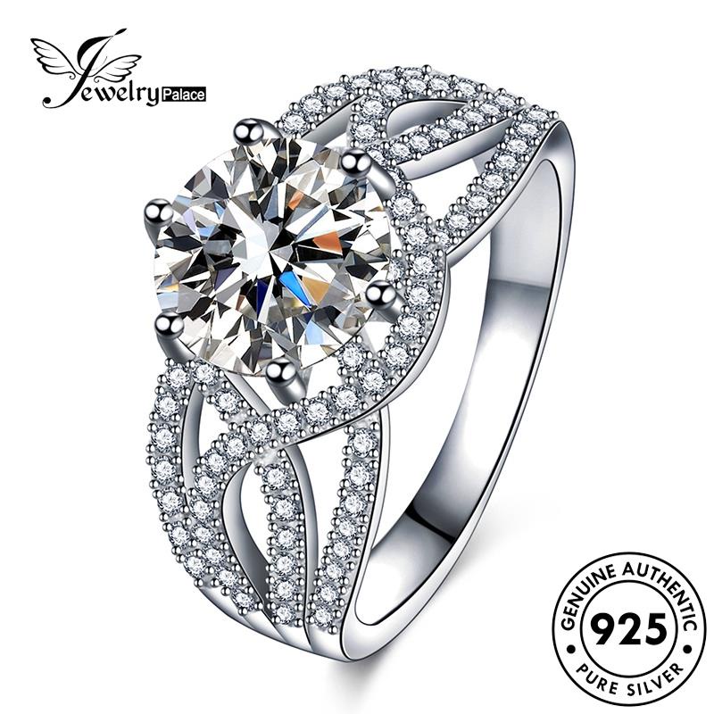 Tempat Perhiasan Wanita Perak Asli Moissanite Berlian Kepang Mewah925 Cincin Emas R1786