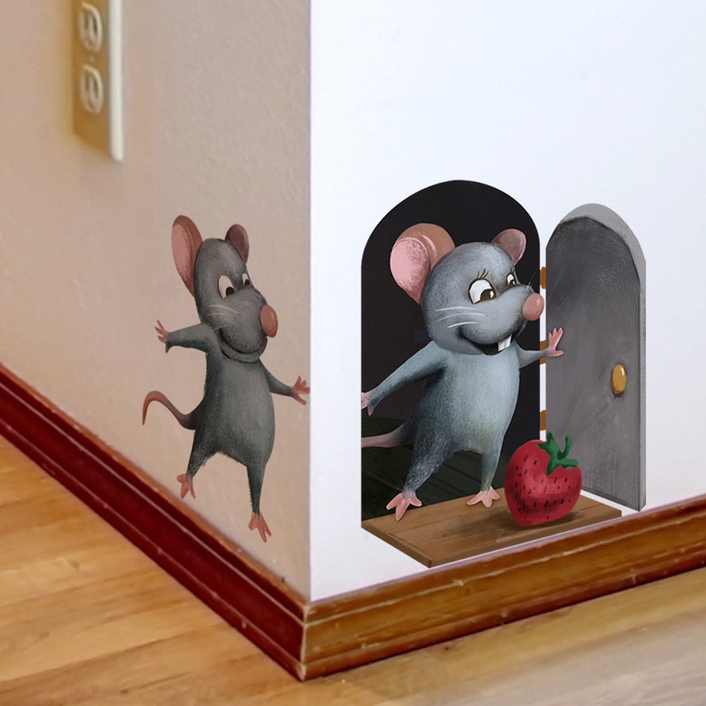 Kartun Tikus Lucu Tahan Air Stiker/Removable Mural Ruang Tamu Kamar Tidur Wallpaper/Self-adhesive Mouldproof Paster/DIY Stiker Dinding Untuk Kamar Anak Sudut Tangga Dekorasi