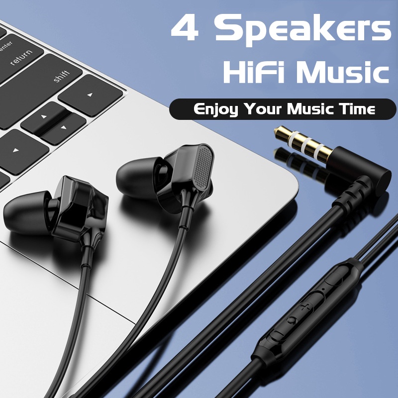 Vaorlo Double Dynamic Coil Wired Earphone 3.5mm Headset Game Bass Berat Pengurangan Kebisingan In-Ear Earbuds Dengan Mikrofon