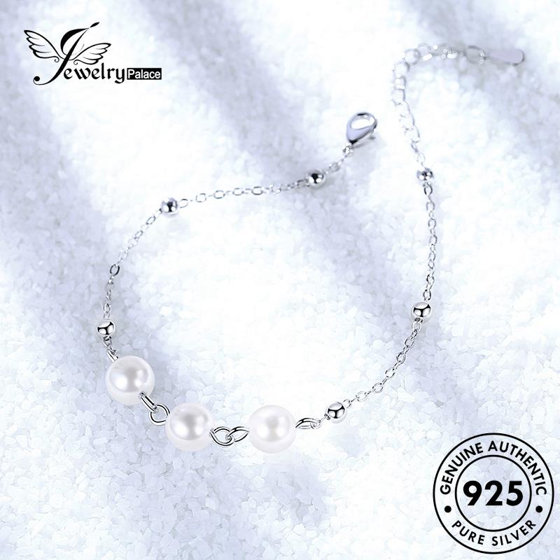 Jewelrypalace Gelang Tangan Mutiara Pearl Simple925 Bulat Wanita Perak Asli B36