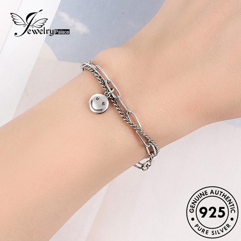 Jewelrypalace925 Retro Perak Asli Smiley Wanita Mosaik Wajah Gelang B207