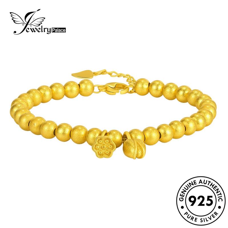 Jewelrypalace Gelang Perak Asli Bulat Wanita925 Gold Vintage Beads Lotus B221