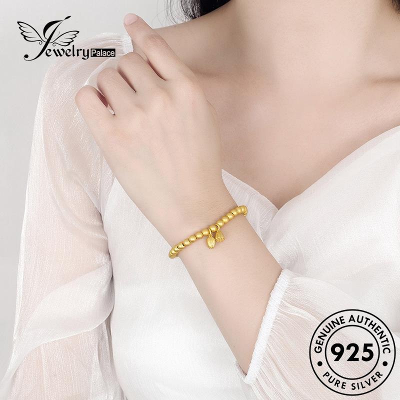 Jewelrypalace Gelang Perak Asli Bulat Wanita925 Gold Vintage Beads Lotus B221