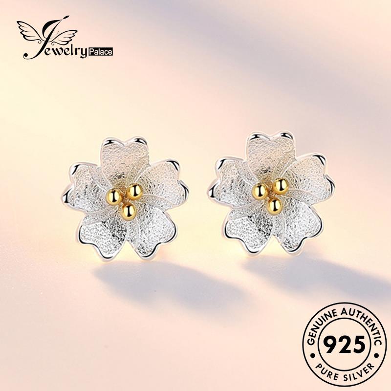 Jewelrypalace Stud925 Wanita Bunga Perak Anting Emas Asli Lucu E52