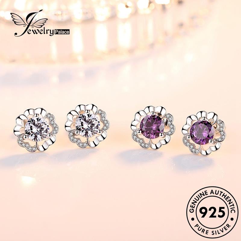 Jewelrypalace Stud Wanita Perak925 Asli Moissanite Anting Peach Berlian Fashion Blossom E119