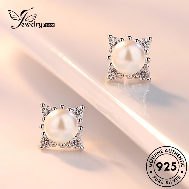 Jewelrypalace Snowflake Wanita Temperamen Anting Perak925Mutiara Asli Stud E191