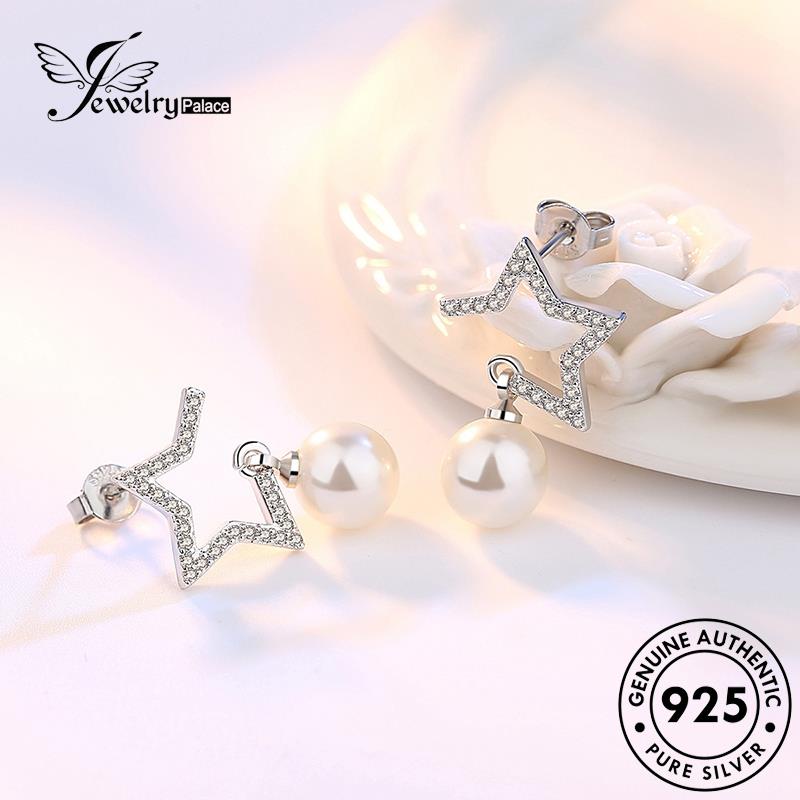 Jewelrypalace Stud Perak Bintang Wanita Anting925Mutiara Fashion Asli Berujung Lima E261