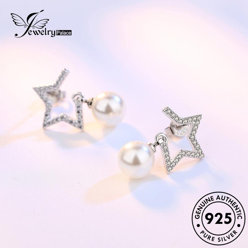 Jewelrypalace Stud Perak Bintang Wanita Anting925Mutiara Fashion Asli Berujung Lima E261