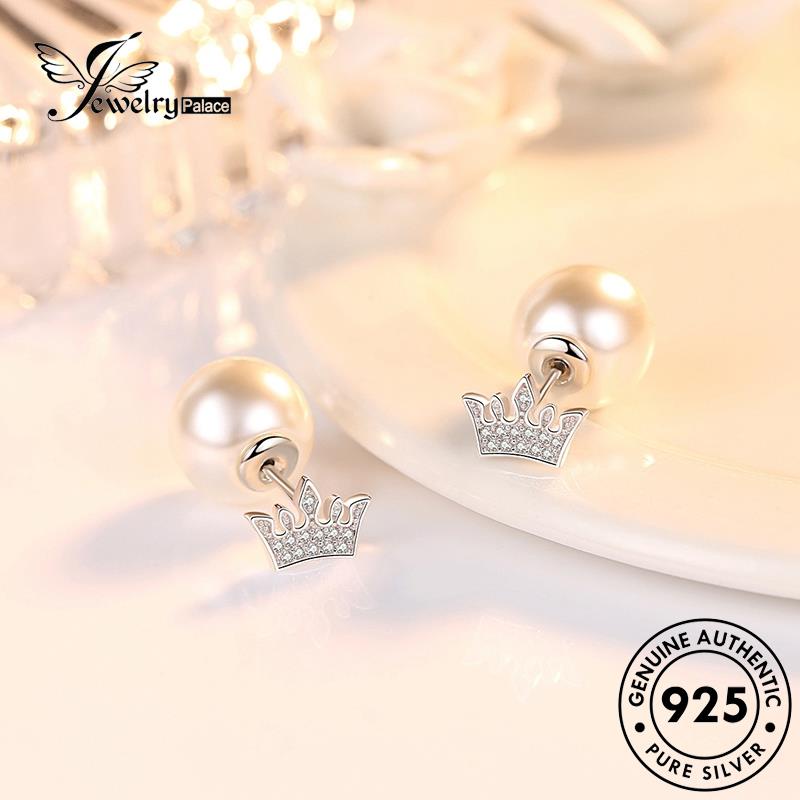 Jewelrypalace Silver Mahkota Mutiara Asli Kreatif Anting Wanita Stud925 E256