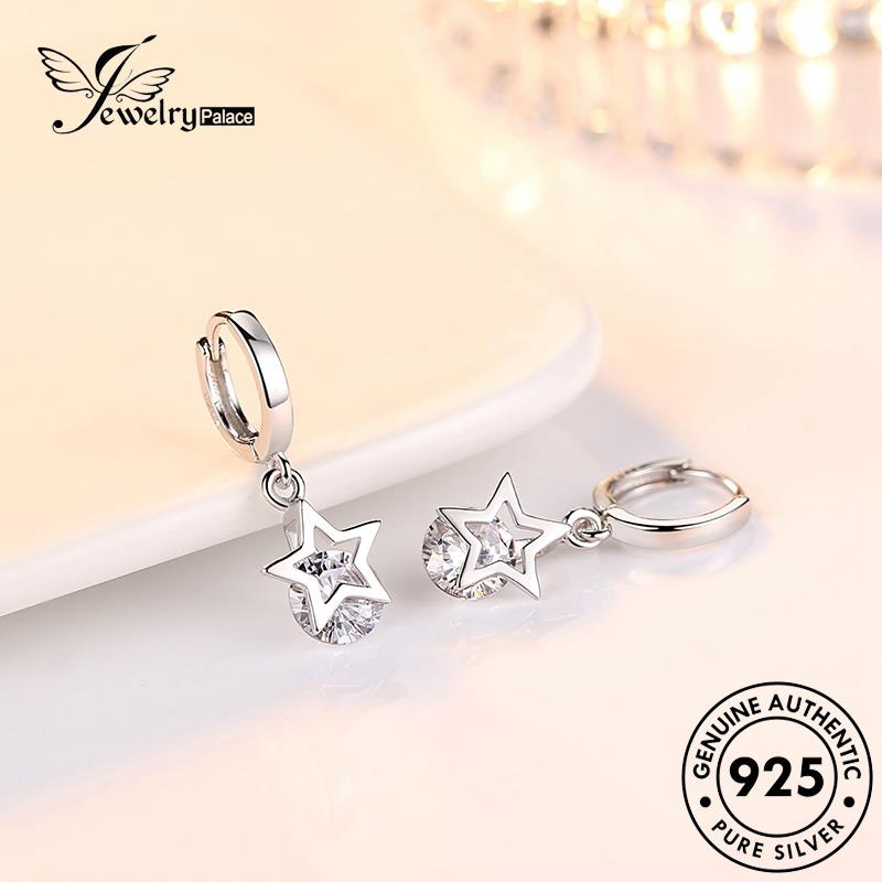 Jewelrypalace Anting Temperamen Bintang Berujung Lima Asli925 Moissanite Berlian Perak Wanita Hoop E354