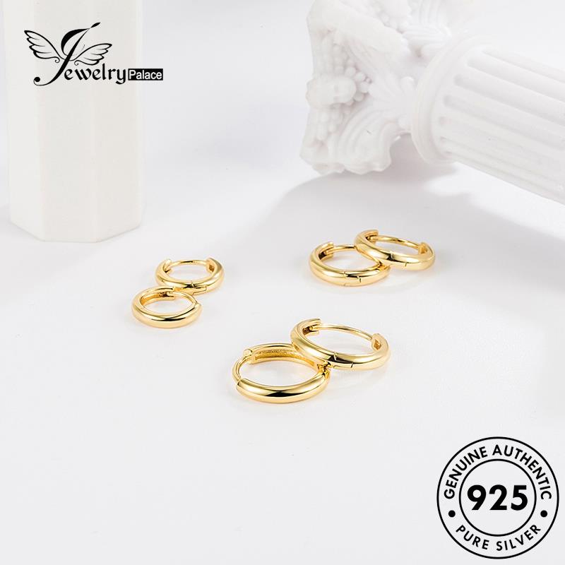 Jewelrypalace Anting Hoop Asli Wanita Silver Gold Lingkaran Simple925 E389