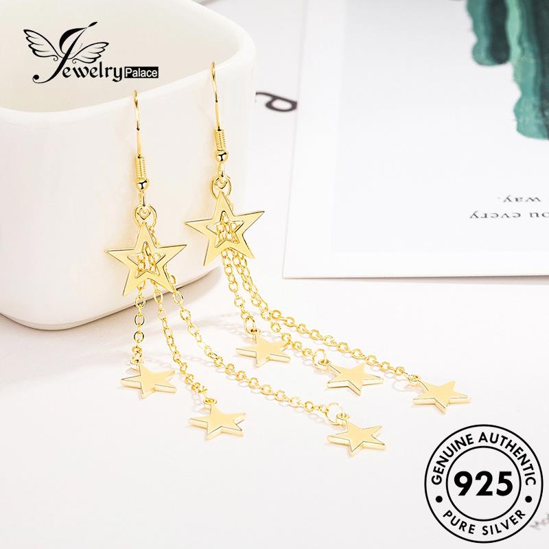 Jewelrypalace Bintang Temperamen Kait Perak Asli Wanita925 Anting Emas Berujung Lima E440