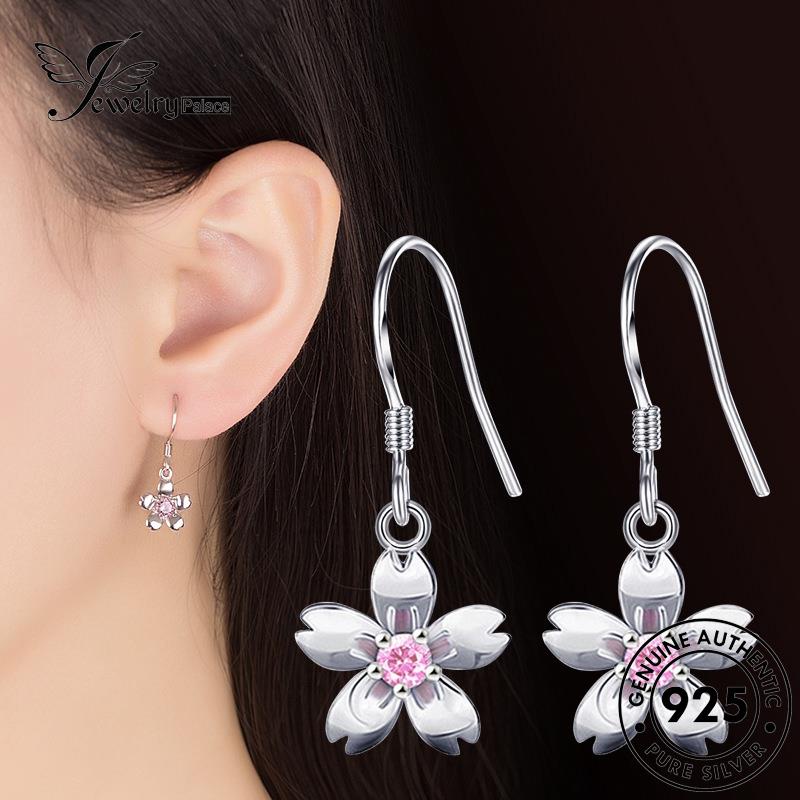 Perhiasantempat Wanita Kristal Asli Anting Sweet Rose Pink Berlian Silver Kait925 E478