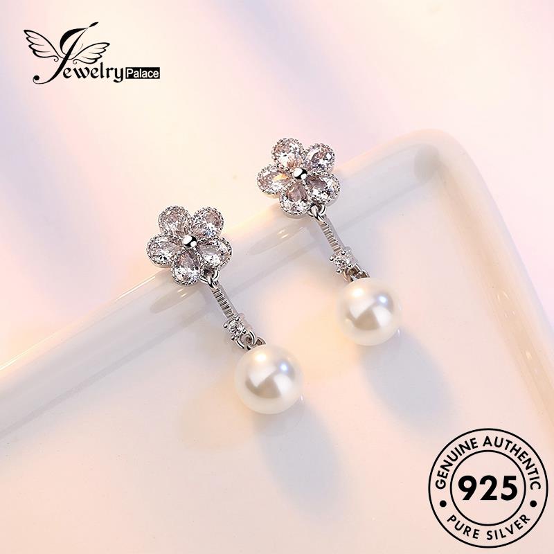 Jewelrypalace Asli Stud Plum Perak Mekar Anting Wanita925Mutiara Retro E499