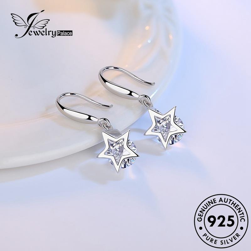 Jewelrypalace Anting Bintang Wanita Perak Sederhana Berujung Lima925 Asli Kait Moissanite Berlian E505