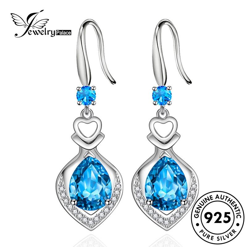 Jewelrypalace Wanita925 Anting Tetes Perak Bentuk Lembut Sapphire Hook Asli E507