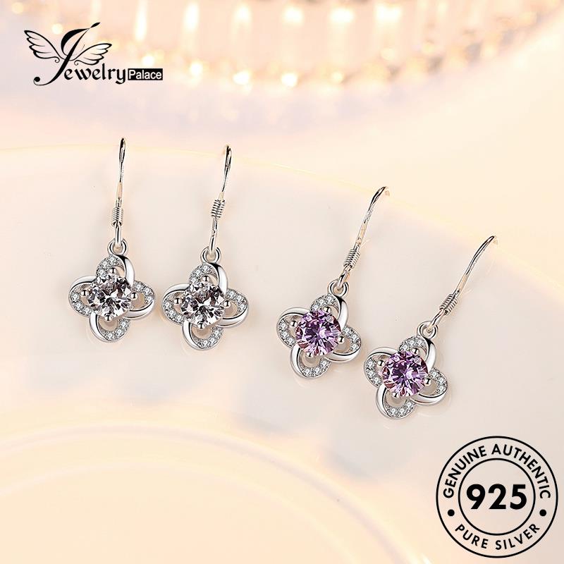 Jewelrypalace Simple Moissanite Perak Empat Kait Daun925 Anting Wanita Berlian Asli Clover E518