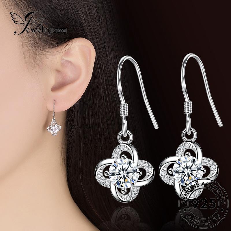 Jewelrypalace Simple Moissanite Perak Empat Kait Daun925 Anting Wanita Berlian Asli Clover E518