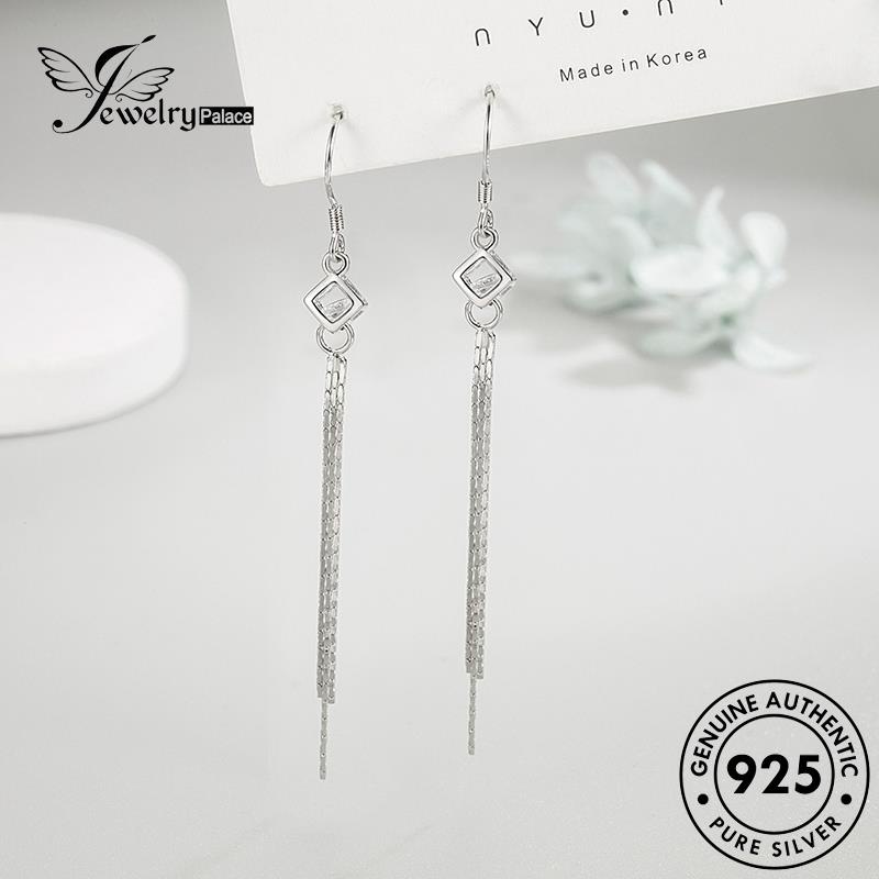 Jewelrypalace925 Anting Moissanite Perak Kait Berlian Asli Persegi Wanita Maju E534