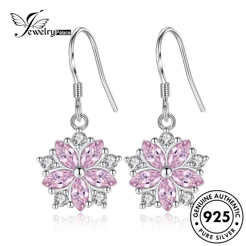 Jewelrypalace Kecil Perak Berlian Bunga Segar Asli Anting925 Kristal Wanita Hook Pink E546