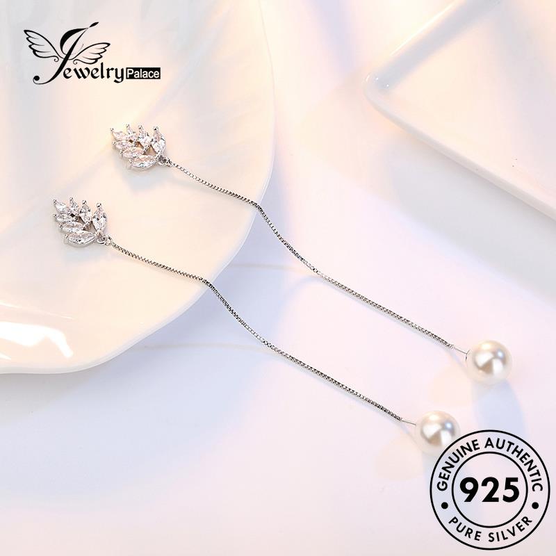 Jewelrypalace Perak Asli925 Temperamen Anting Mutiara Drop Daun Wanita E635