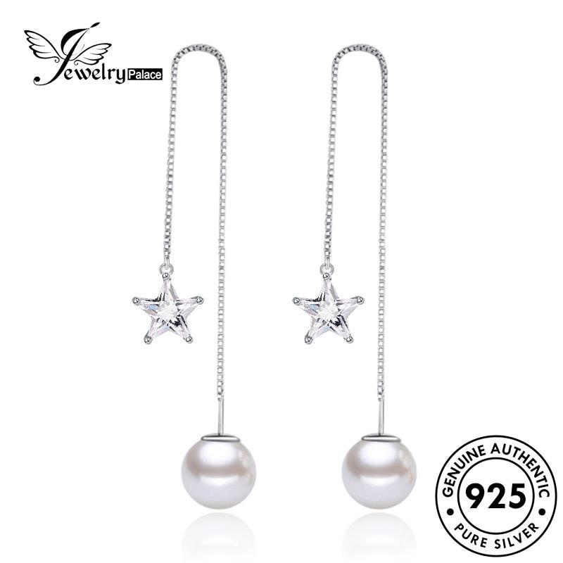 Jewelrypalace Anting Mutiara Asli Simple Wanita925Drop Silver Bintang E668