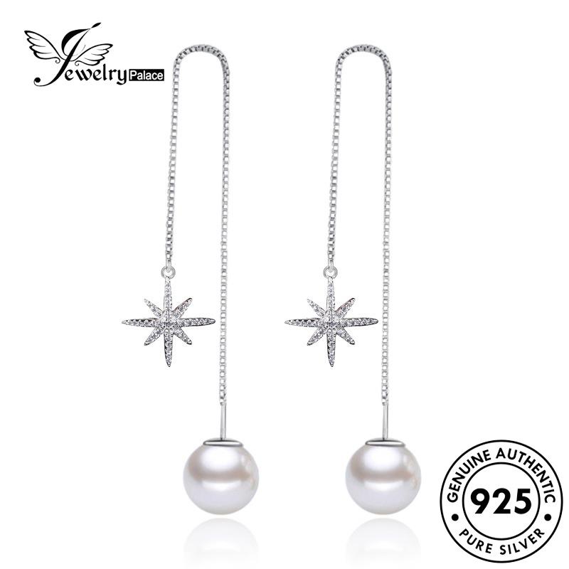 Jewelrypalace Mutiara Asli Octagonal Drop925 Anting Bintang Perak Wanita Fashion E674