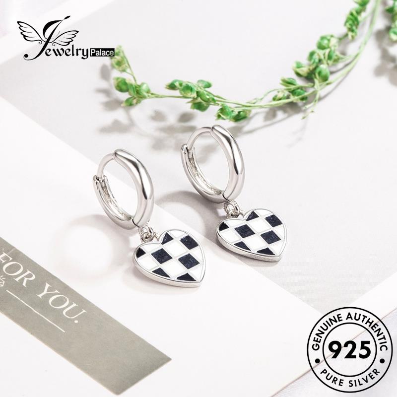 Jewelrypalace Perak925 Grid Canggih Putih Wanita Anting Dan Hoop Asli Hitam E696