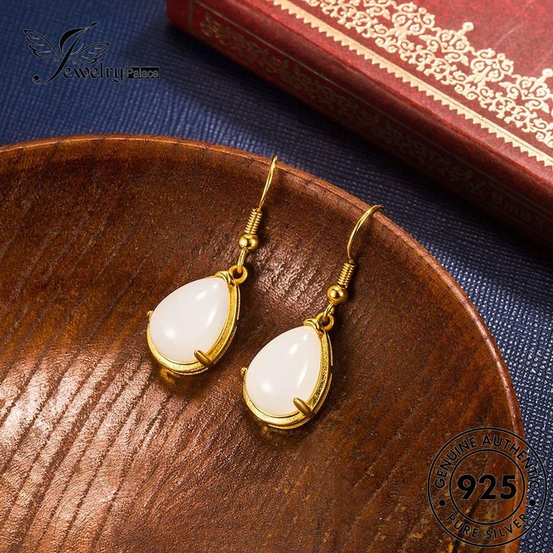 Jewelrypalace Anting Asli Giok Kreatif925 Perak Wanita Hook Water Gold Drop E728