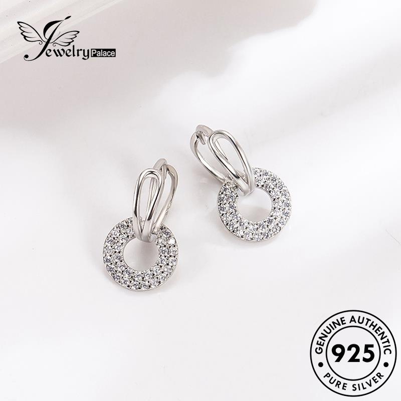 Jewelrypalace Anting Wanita Perak Kepribadian Berlian Moissanite Asli Hoop Bulat925 E787