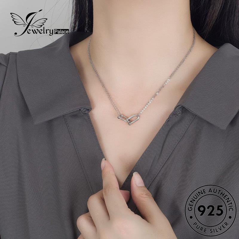 Jewelrypalace Double-Layer925 Original Kalung Perak Wanita Emas Mewah Geometri Cahaya N46