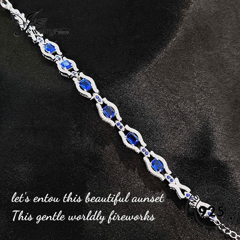 Jewelrypalace Asli Wanita Perak925 Gelang Kotak Sapphire B568