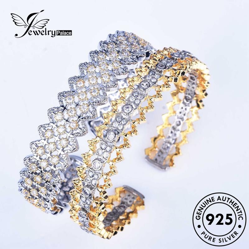 Perhiasantempat Wanita Renda Asli Gelang Berlian925 Perak Emas Kerawang Moissanite B561