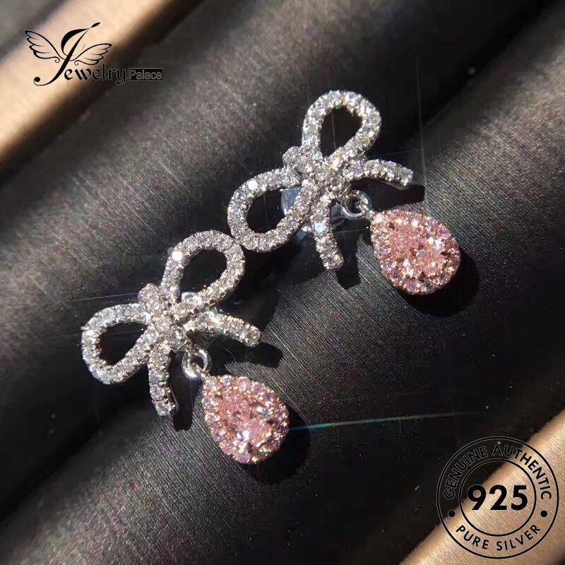 Jewelrypalace Wanita Bow Pink Anting Perak925 Berlian Ikat Stud Kristal Asli E151