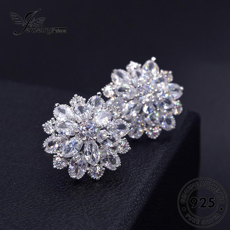 Jewelrypalace925 Stud Moissanite Anting Perak Matahari Berlian Bunga Wanita Asli E159