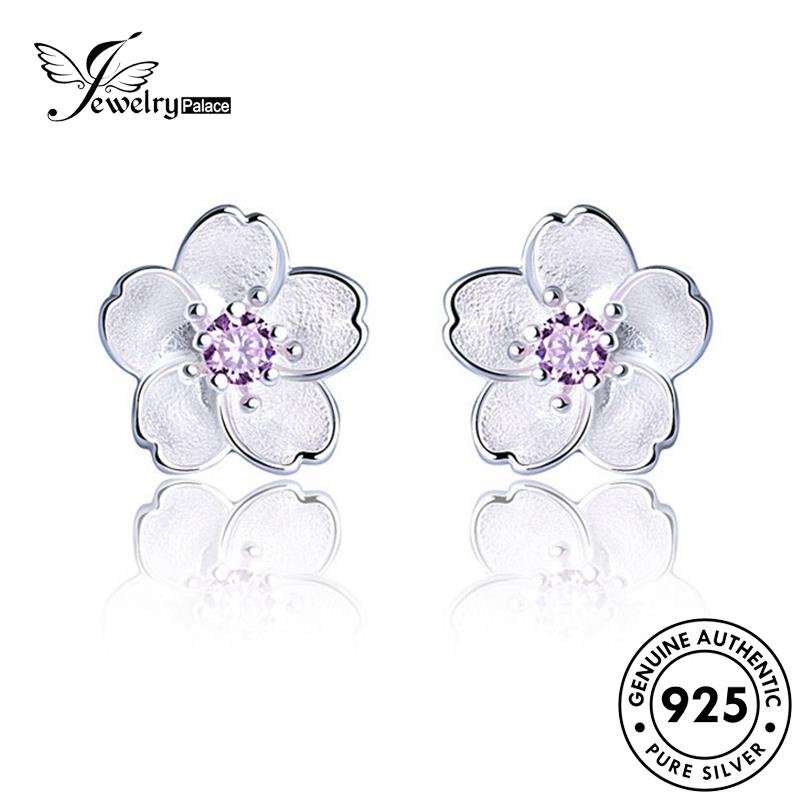 Jewelrypalace Perak925 Pink Kristal Asli Anting Bunga Wanita Berlian Stud Cherry E223