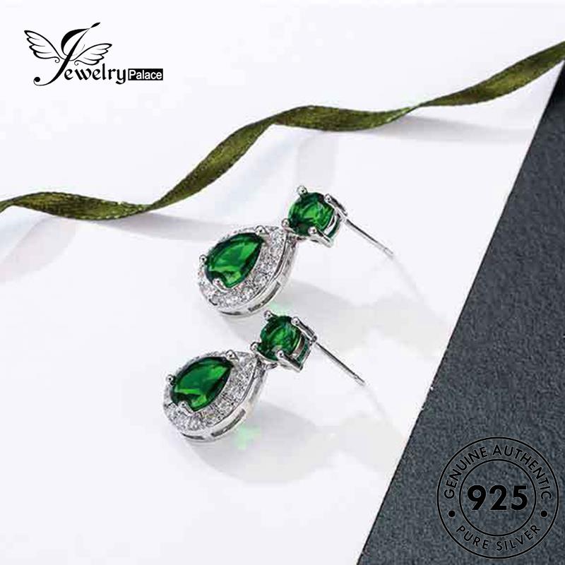 Jewelrypalace Bentuk Stud Drop Perak Asli Anting925 Emerald Wanita E247