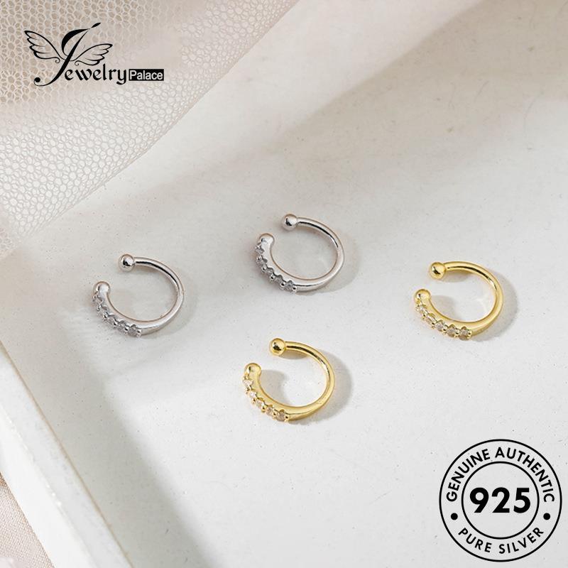 Jewelrypalace Hoop Wanita Anting Emas925 Moissanite Perak Bulat Berlian Asli E837